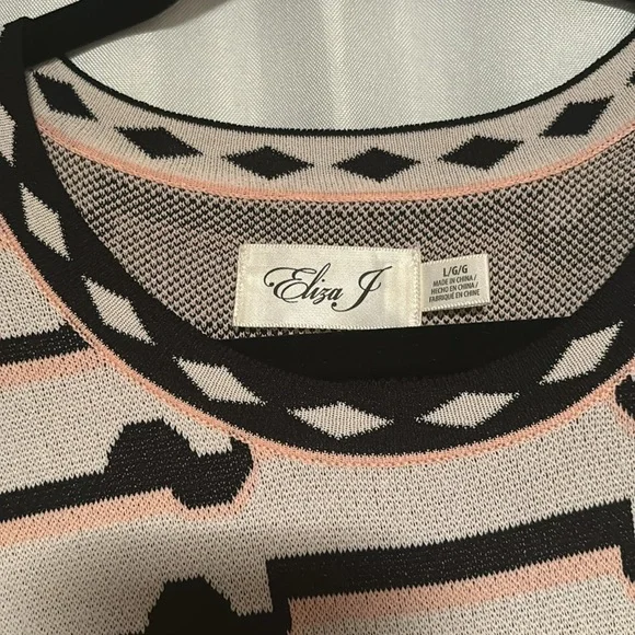 Eliza J Artwork Jacquard Sweater Dress Long Sleeve Fit & Flare size Large NWT - Picture 6 of 9
